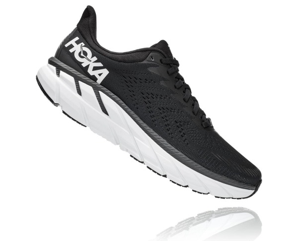 Hoka One One Clifton 7 Mens UK - Black / White Road Running Shoes - XLGFQ3752